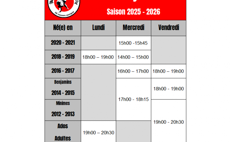 Saison 2025-2026 Les informations sont disponibles
